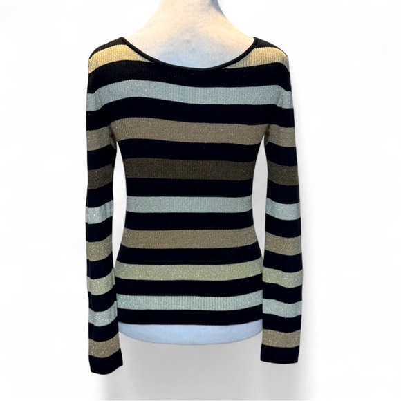 The Limited Silk Sweater Womens M Stretch Black Tan Striped P-p 17”L18” - Picture 2 of 3